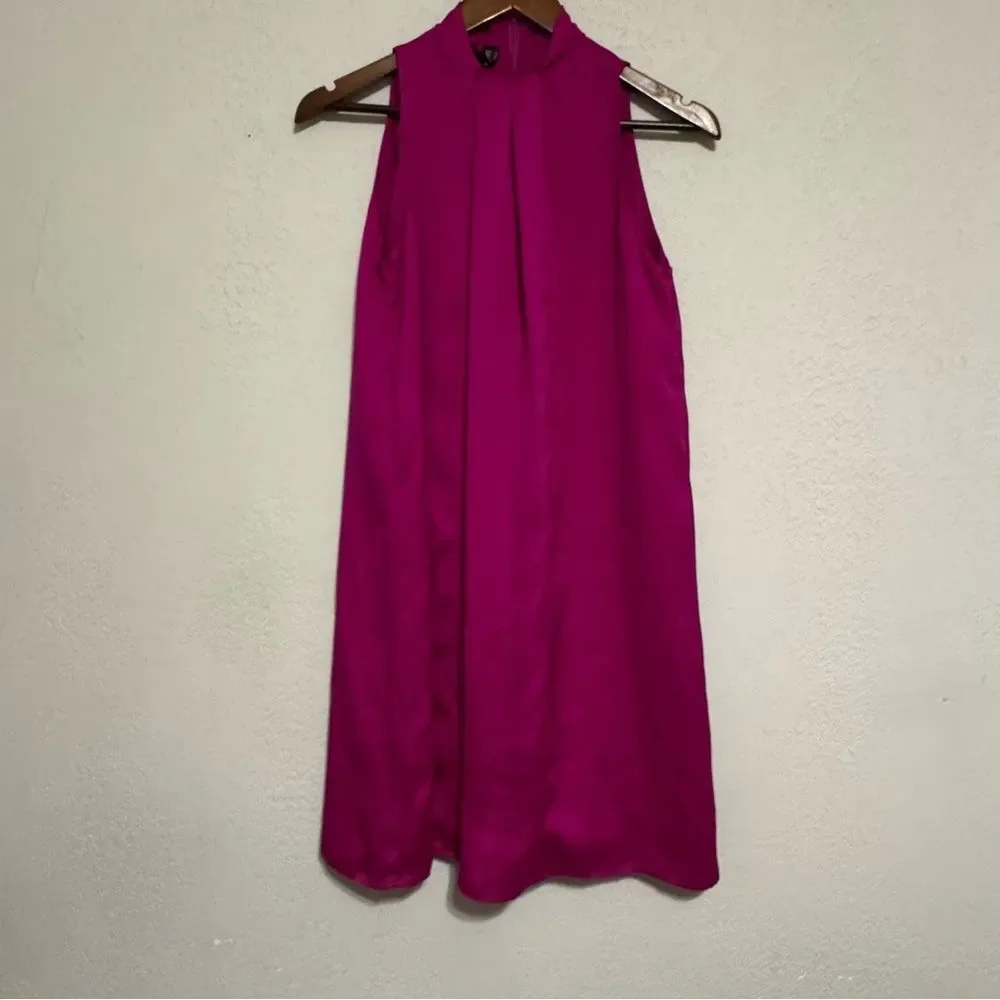Mango MNG Magenta Sleeveless High Mock Neck Cocktail Dress